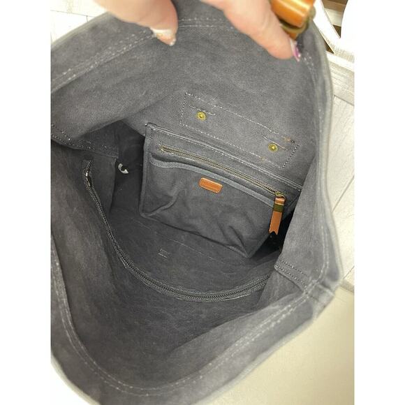 Madewell Black Navy Canvas Brown Leather Straps Backpack Bag Minimalist Boho - Picture 6 of 8